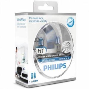 Žiarovky Philips WhiteVision 12V H1 55W P14,5s+W5W - set 2ks