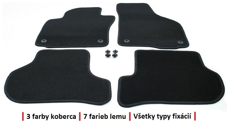 Autokoberce textilné - Seat Tarraco od 2019, Farba Čierna, Lem Modrá, Typ fixácie Originál