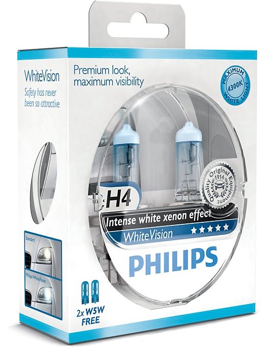 Žiarovky Philips WhiteVision ultra 12V H4 60/55W P43T+W5W - set 2ks