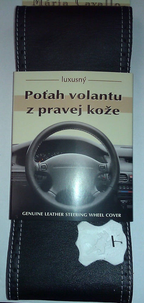 Poťah volantu z pravej kože Maria Cavallo - Čierny, biele obšitie, biela šnúrka, Vyberte veľkosť veľkosť D