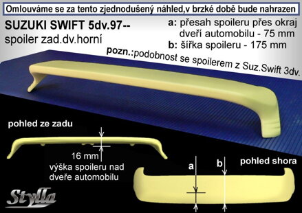 Spojler dverí horný Stylla - Suzuki Swift 5-dverí 1997-2005